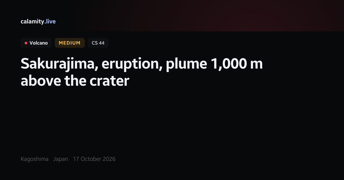 Sakurajima volcano: eruption, plume 1,000 m, 17 October 2026 | Calamity ...