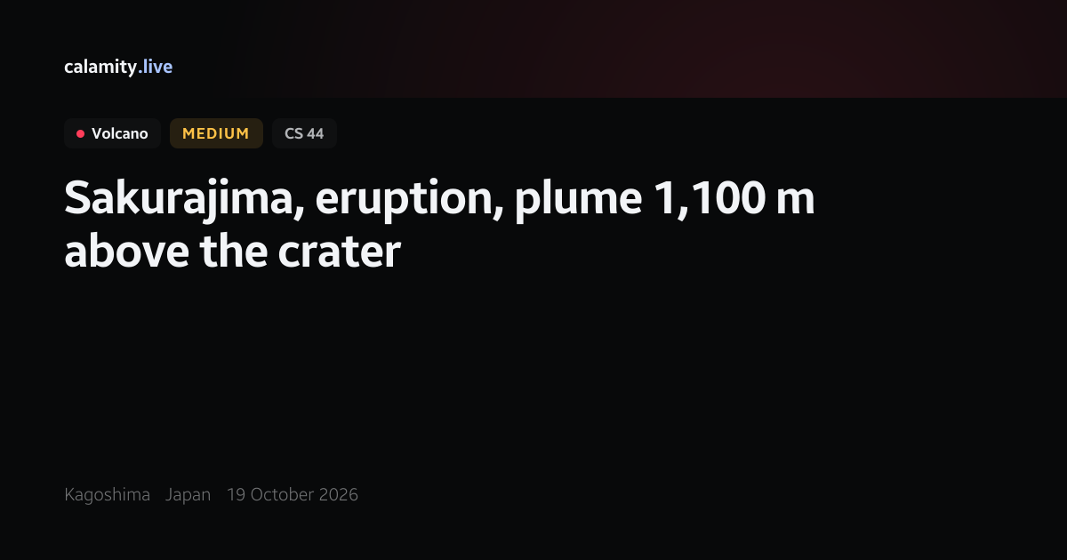 Sakurajima volcano: eruption, plume 1,100 m, 19 October 2026 | Calamity ...